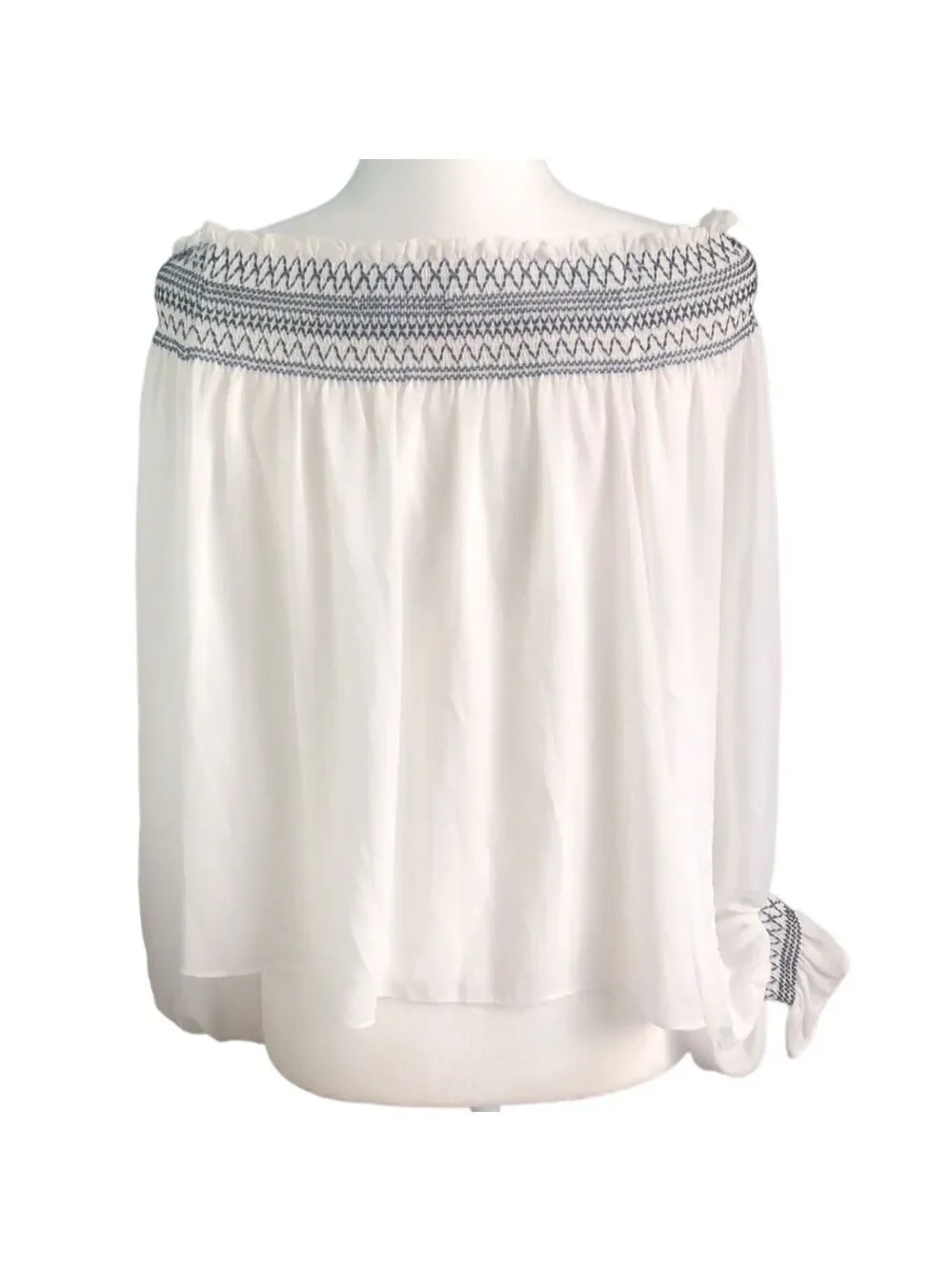 Laundry By Shelli Segal White Off Shoulder Blouson Sleeves Blouse Size Large